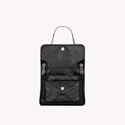 Saint Laurent Black Niki Medium Ysl-Plaque Leather Shoulder Bag Easy Beauty Nepal