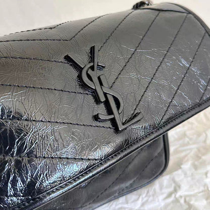Saint Laurent Black Niki Medium Ysl-Plaque Leather Shoulder Bag Easy Beauty Nepal