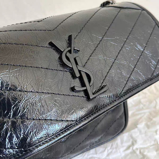 Saint Laurent Black Niki Medium Ysl-Plaque Leather Shoulder Bag Easy Beauty Nepal
