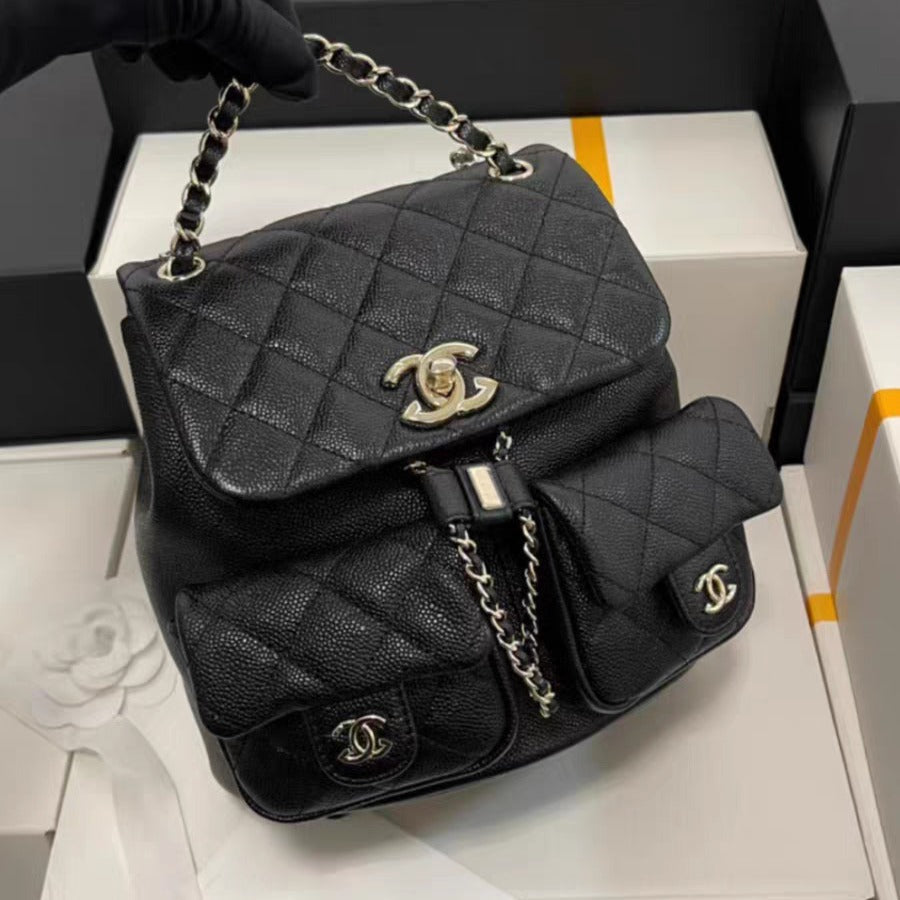 Chanel Medium Cargo Duma Backpack Black Shiny Grained Calfskin Easy Beauty Nepal