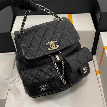 Chanel Medium Cargo Duma Backpack Black Shiny Grained Calfskin Easy Beauty Nepal