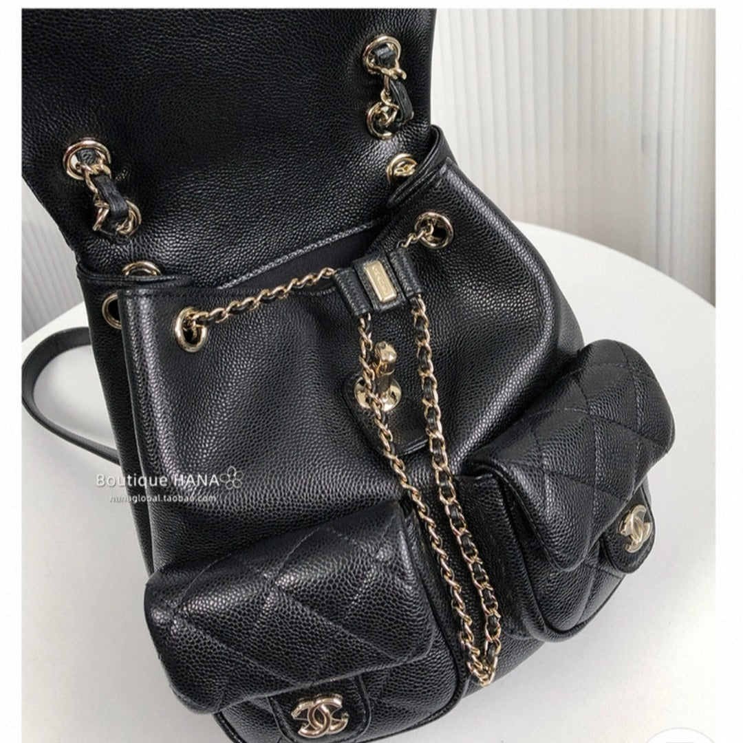 Chanel Medium Cargo Duma Backpack Black Shiny Grained Calfskin Easy Beauty Nepal
