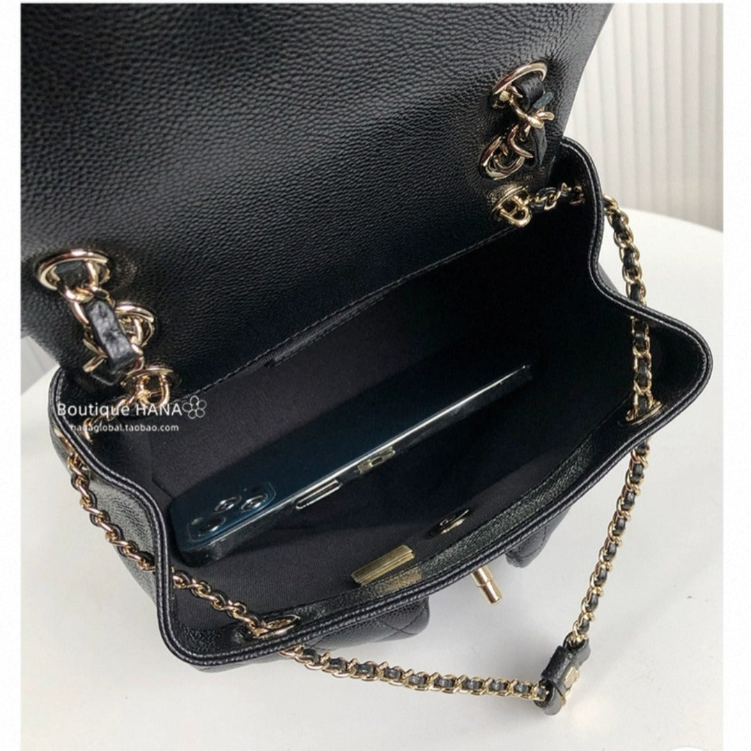 Chanel Medium Cargo Duma Backpack Black Shiny Grained Calfskin Easy Beauty Nepal