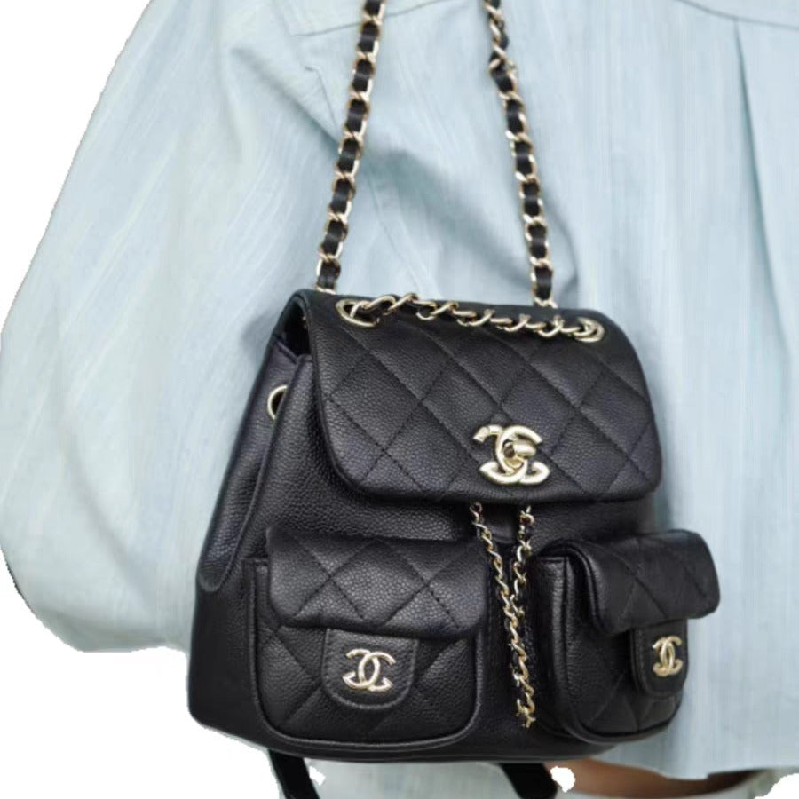 Chanel Medium Cargo Duma Backpack Black Shiny Grained Calfskin Easy Beauty Nepal