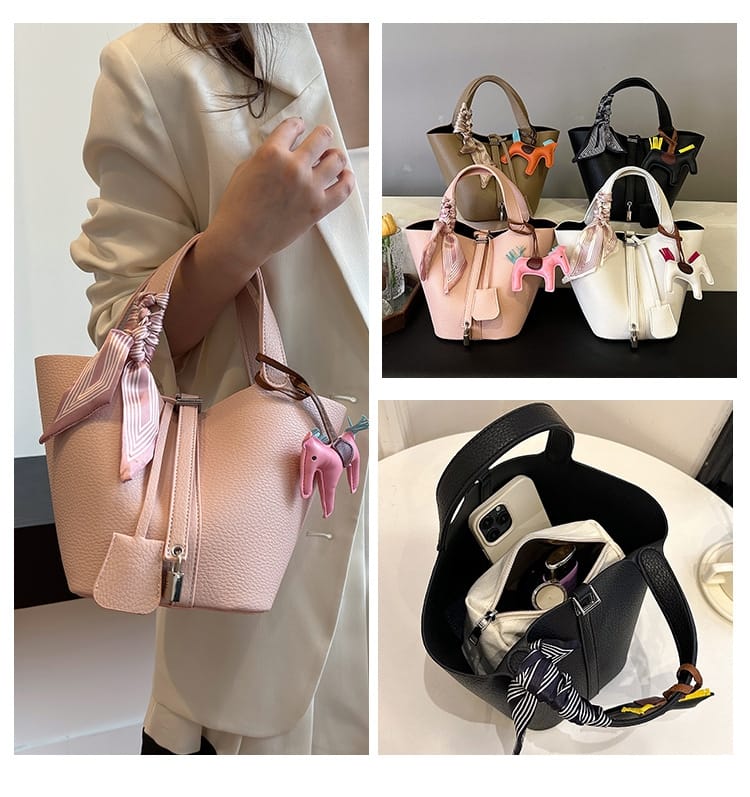 White Large Capacity PU Leather Bucket Bag Easy Beauty Nepal