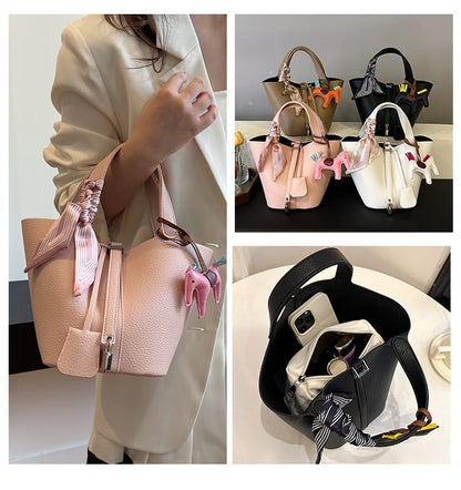 White Large Capacity PU Leather Bucket Bag Easy Beauty Nepal