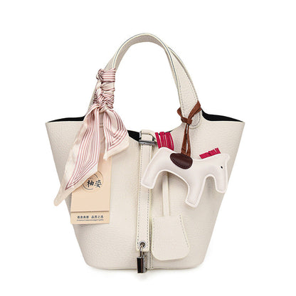 White Large Capacity PU Leather Bucket Bag Easy Beauty Nepal