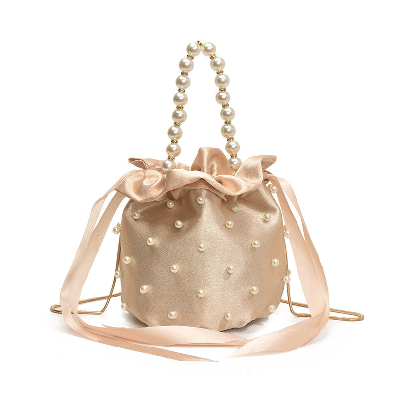 Luxury Women's Nylon Nude Color Handbag With Pearl Decoration Easy Beauty Nepal