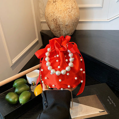 Luxury Women's Nylon Nude Color Handbag With Pearl Decoration Easy Beauty Nepal