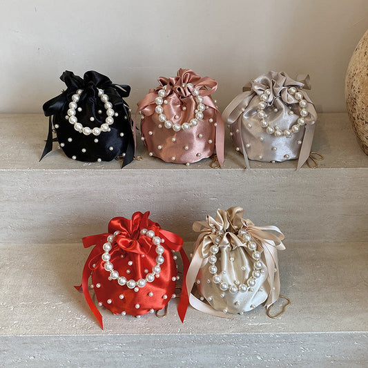 Luxury Women's Nylon Nude Color Handbag With Pearl Decoration Easy Beauty Nepal