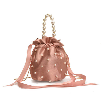 Luxury Women's Nylon Nude Color Handbag With Pearl Decoration Easy Beauty Nepal
