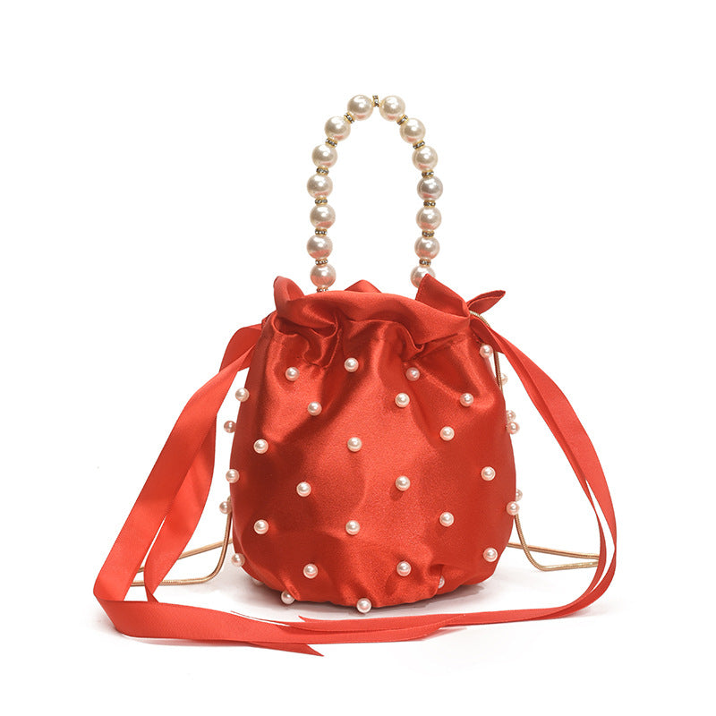 Luxury Women's Nylon Nude Color Handbag With Pearl Decoration Easy Beauty Nepal