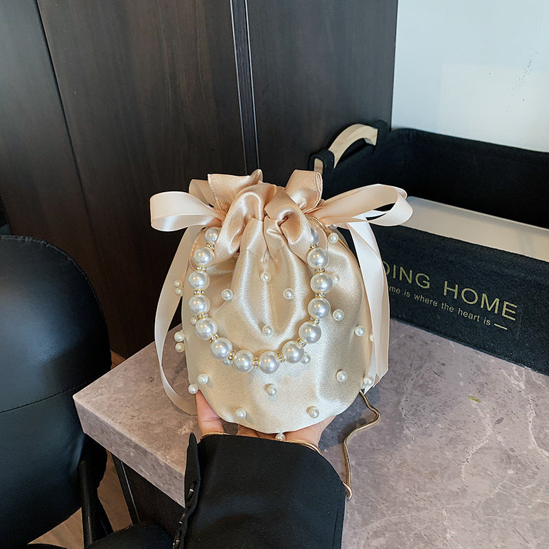 Luxury Women's Nylon Nude Color Handbag With Pearl Decoration Easy Beauty Nepal