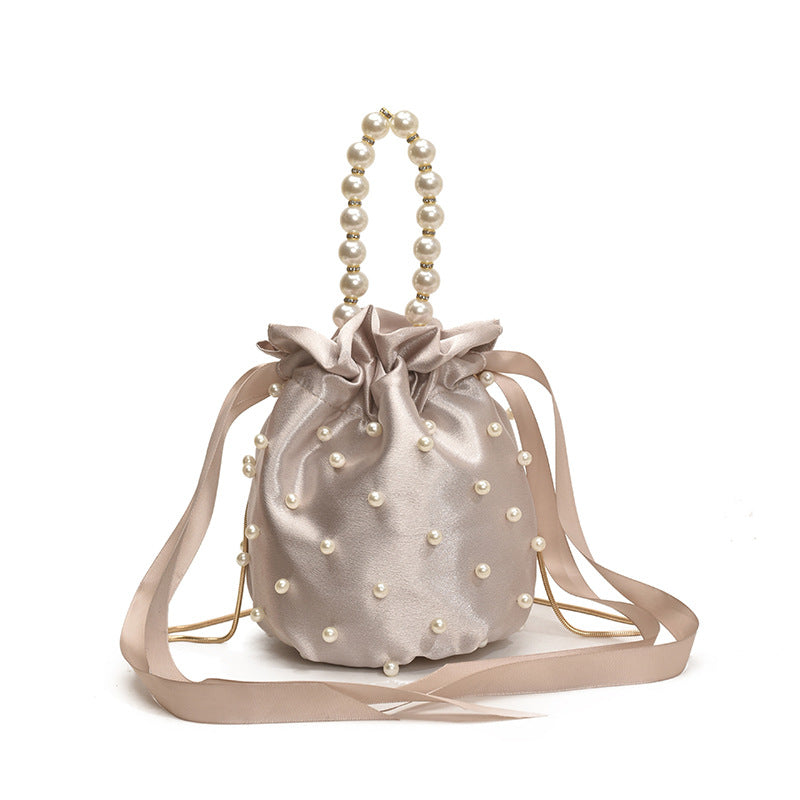 Luxury Women's Nylon Nude Color Handbag With Pearl Decoration Easy Beauty Nepal