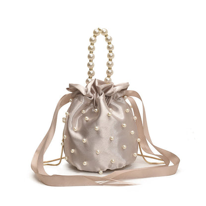 Luxury Women's Nylon Nude Color Handbag With Pearl Decoration Easy Beauty Nepal