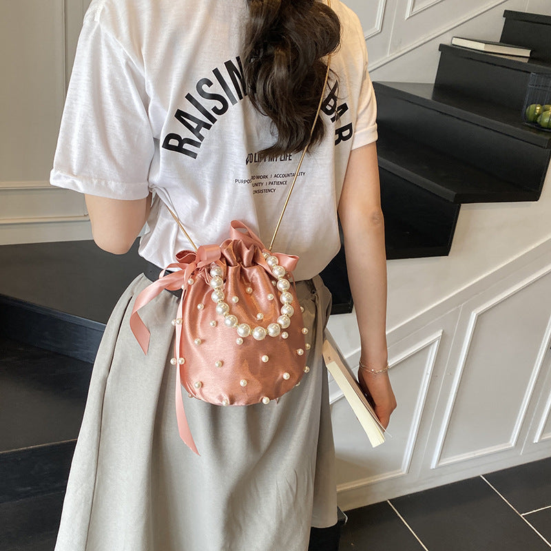 Luxury Women's Nylon Nude Color Handbag With Pearl Decoration Easy Beauty Nepal