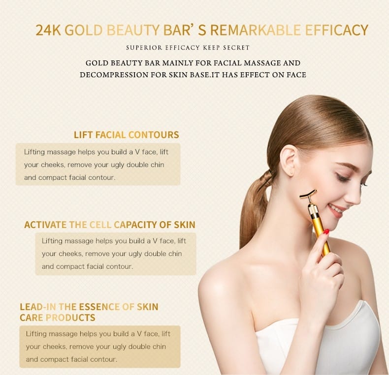 Vibration V Bar Massager 24K Gold Beauty Face-Lift Massage Stick Mask Queen Nepal