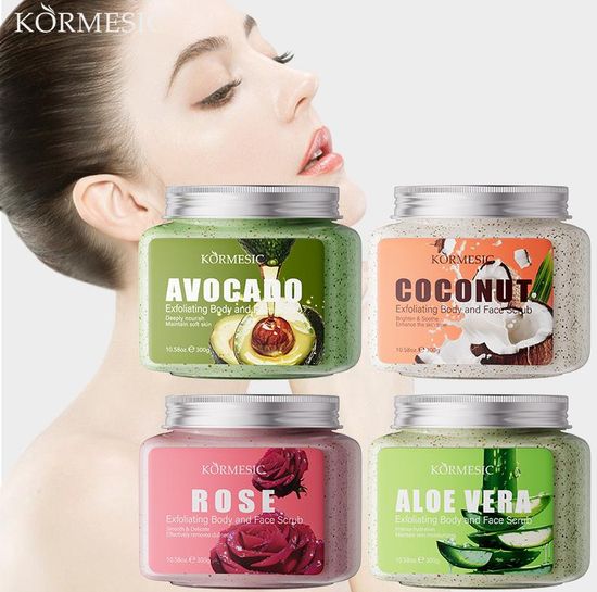 KORMESIC 300g Avocado Coconut Rose Aloe Vera Exfoliating Body Face Scrub Easy Beauty Nepal