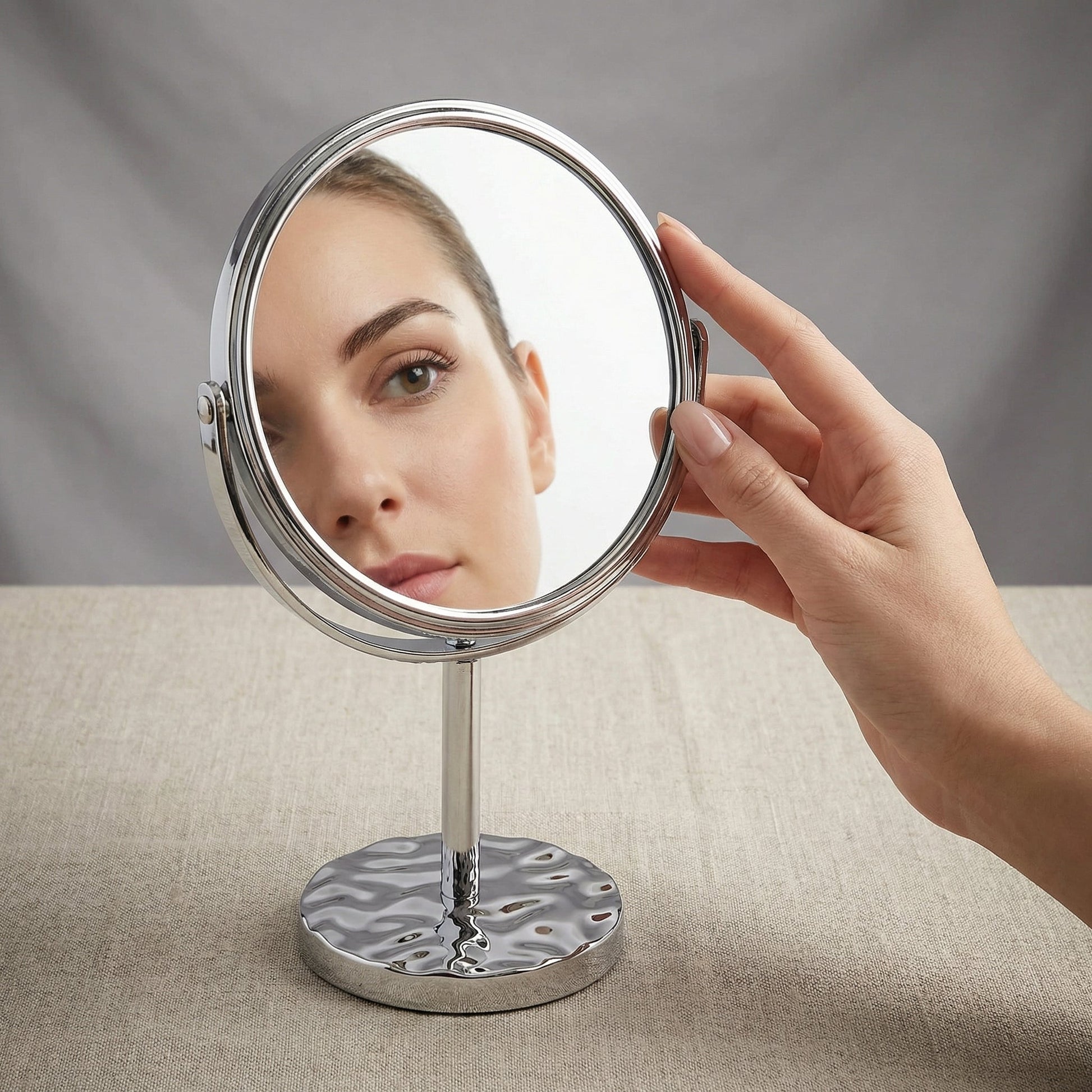 Silver Oval Shaped Double Sided Mirror Easy Beauty Nepal