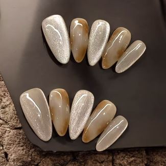 Press On Nail Long Round Oval Shape Nails 10Pcs Mask Queen Nepal