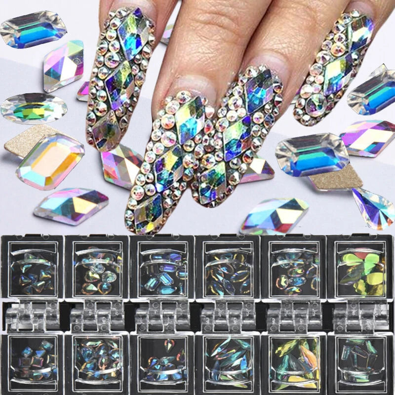 12 Grids/box Nail Art Rhinestones Glass Nail Decoration Stone Box Mask Queen Nepal