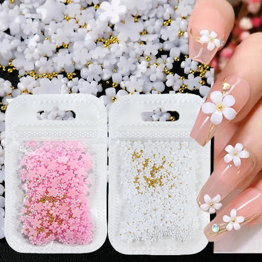 Flower Nail Art Rhinestones 3D Mixed Pearl Gold Beads Mask Queen Nepal