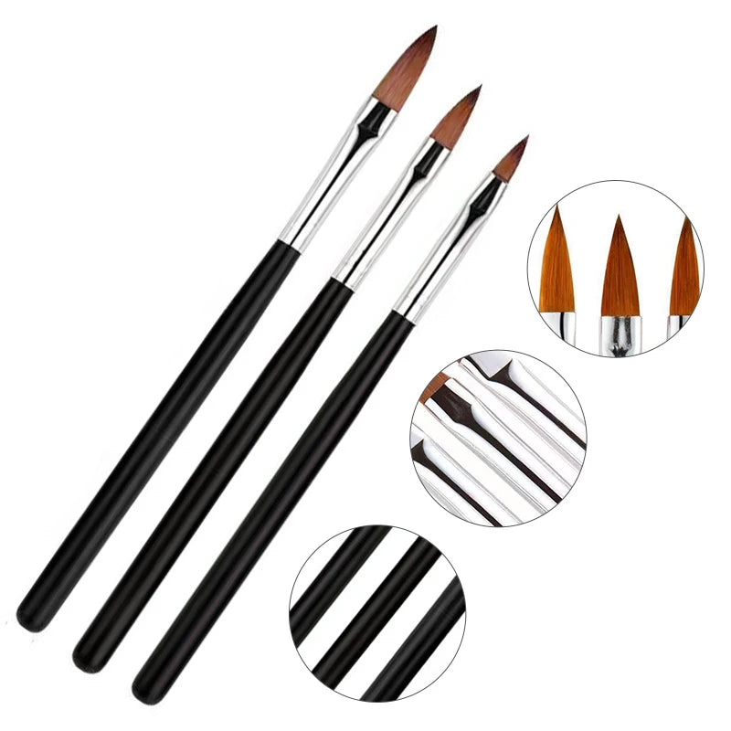 3 Pcs/set Acrylic Nail Brush Black UV Gel Carving Pen Brush Liquid Powder Nail Art 3D Drawing Pen Building Brush Nail Art Tool Mask Queen Nepal