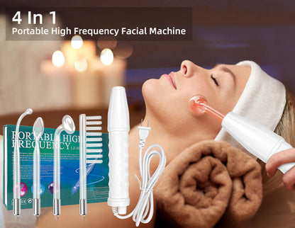 4 in1 High Frequency Electrode Wand w/Neon Electrotherapy Glass Tube Mask Queen Nepal