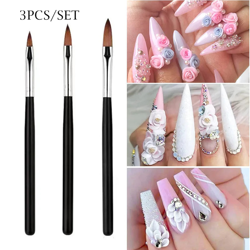 3 Pcs/set Acrylic Nail Brush Black UV Gel Carving Pen Brush Liquid Powder Nail Art 3D Drawing Pen Building Brush Nail Art Tool Mask Queen Nepal