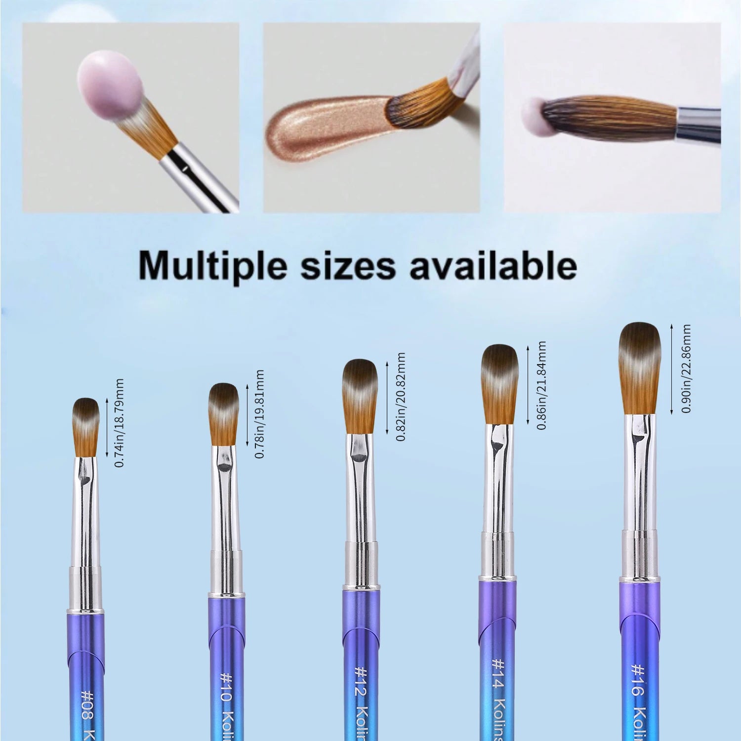 100% Pure Kolinsky 3D Art Nail Brush With Gradient Blue Handle, Art Design Powder Nail Brush Pen For Nails Extension & Carving, Mask Queen Nepal