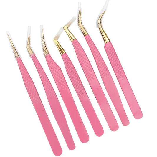 1pc Stainless Steel Eyelash Anti-Slip Texture Pink Tweezer Mask Queen Nepal