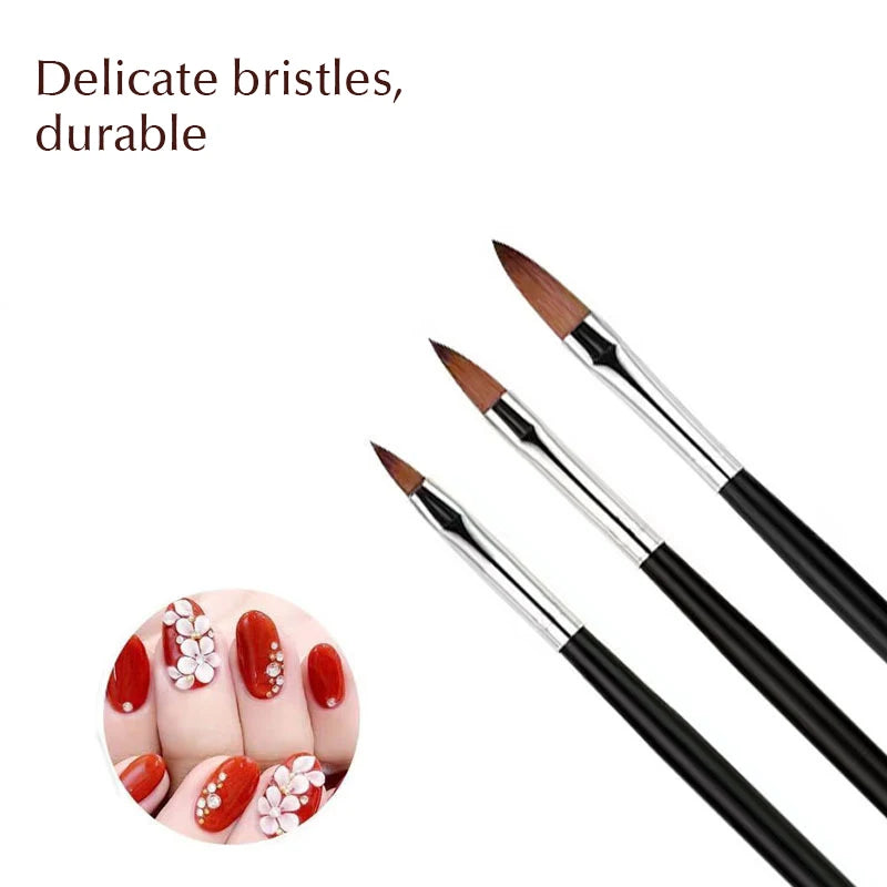 3 Pcs/set Acrylic Nail Brush Black UV Gel Carving Pen Brush Liquid Powder Nail Art 3D Drawing Pen Building Brush Nail Art Tool Mask Queen Nepal