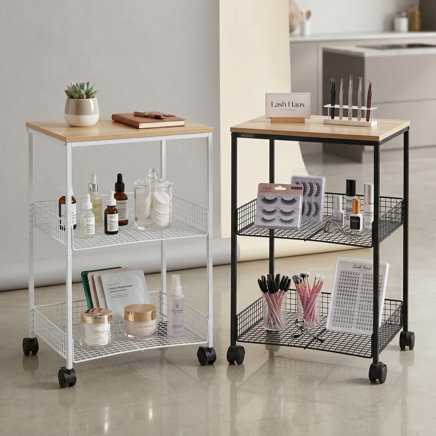 Multi-layer Wooden Table Top Storage Trolley Mask Queen Nepal
