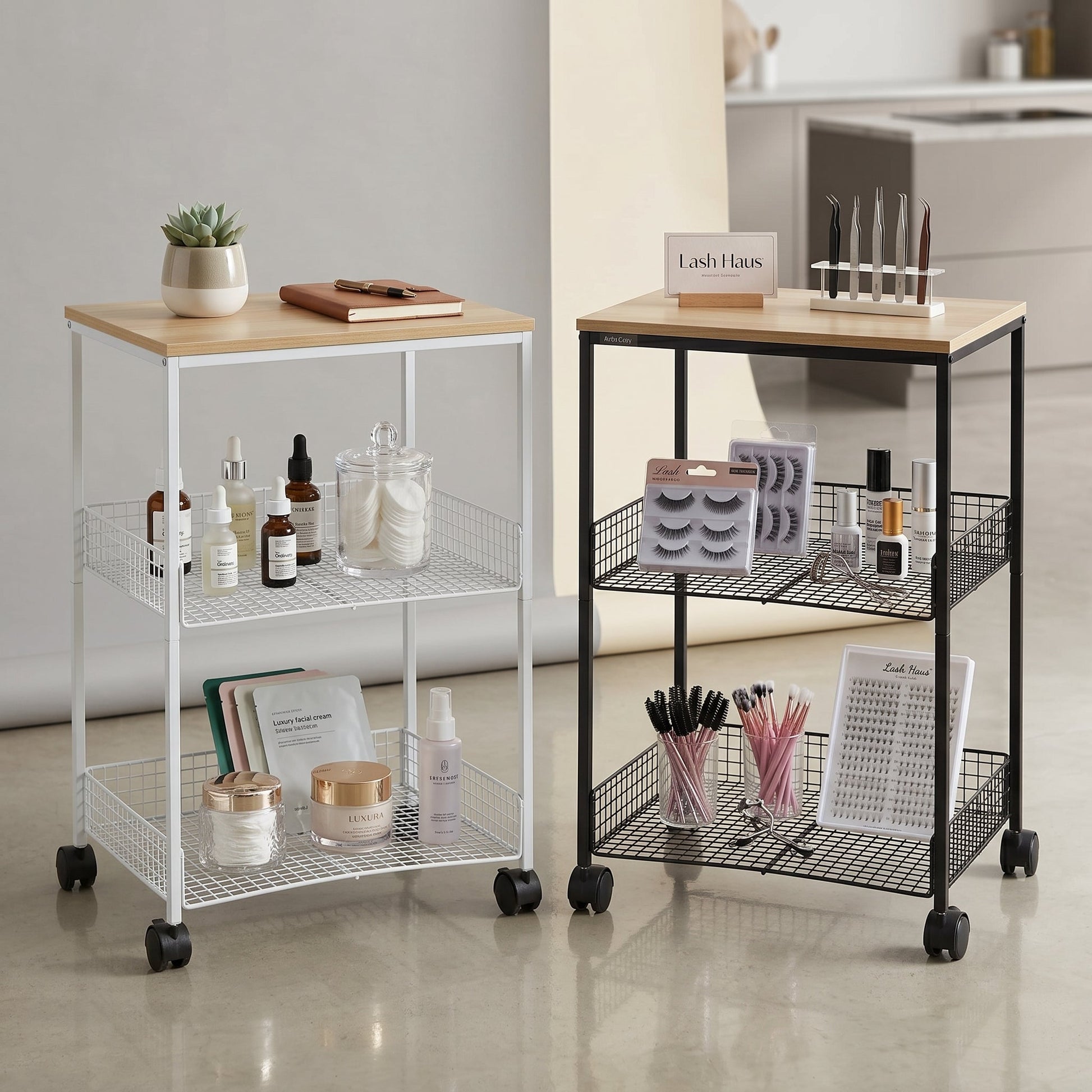 Multi-layer Wooden Table Top Storage Trolley Mask Queen Nepal