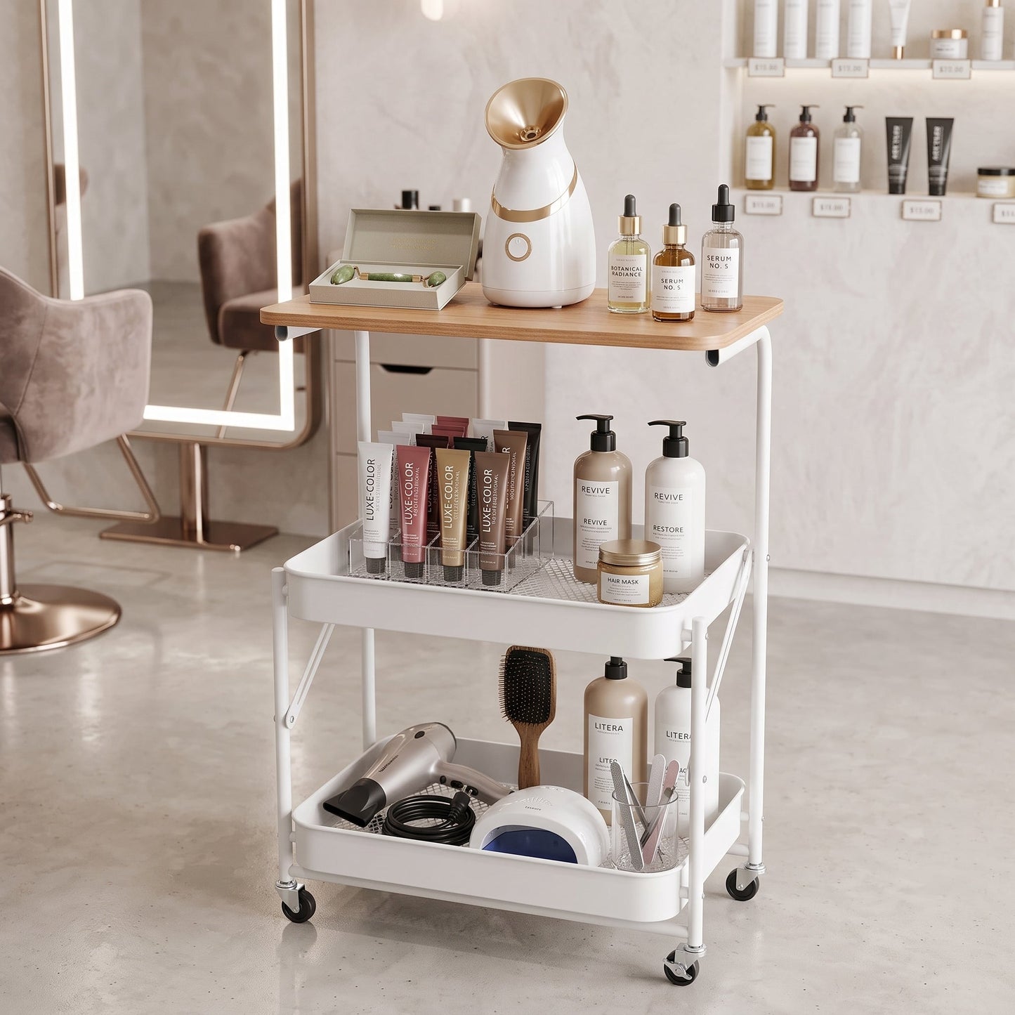 Utility Cart With Wooden Table Top Storage Trolley Mask Queen Nepal