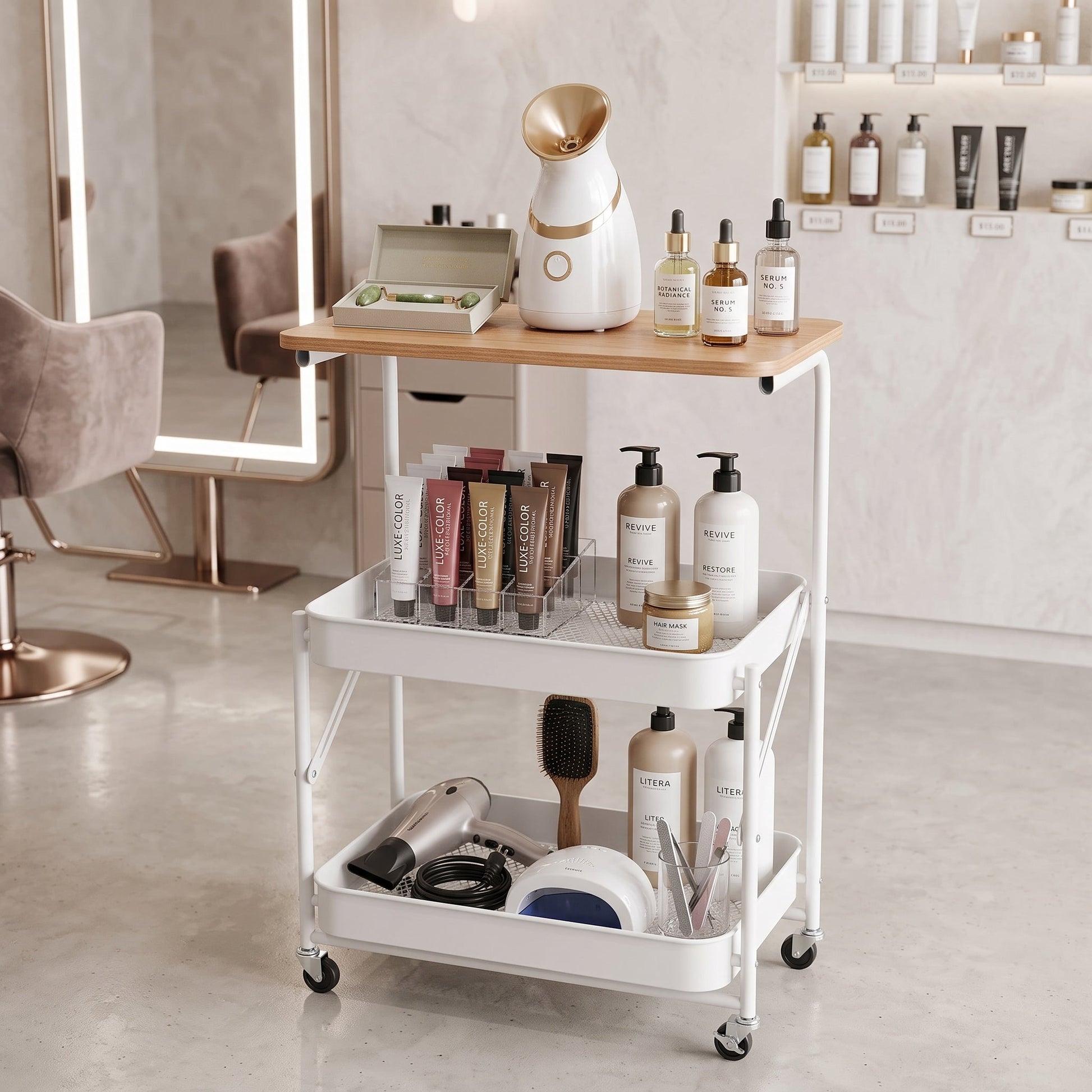 Utility Cart With Wooden Table Top Storage Trolley Mask Queen Nepal