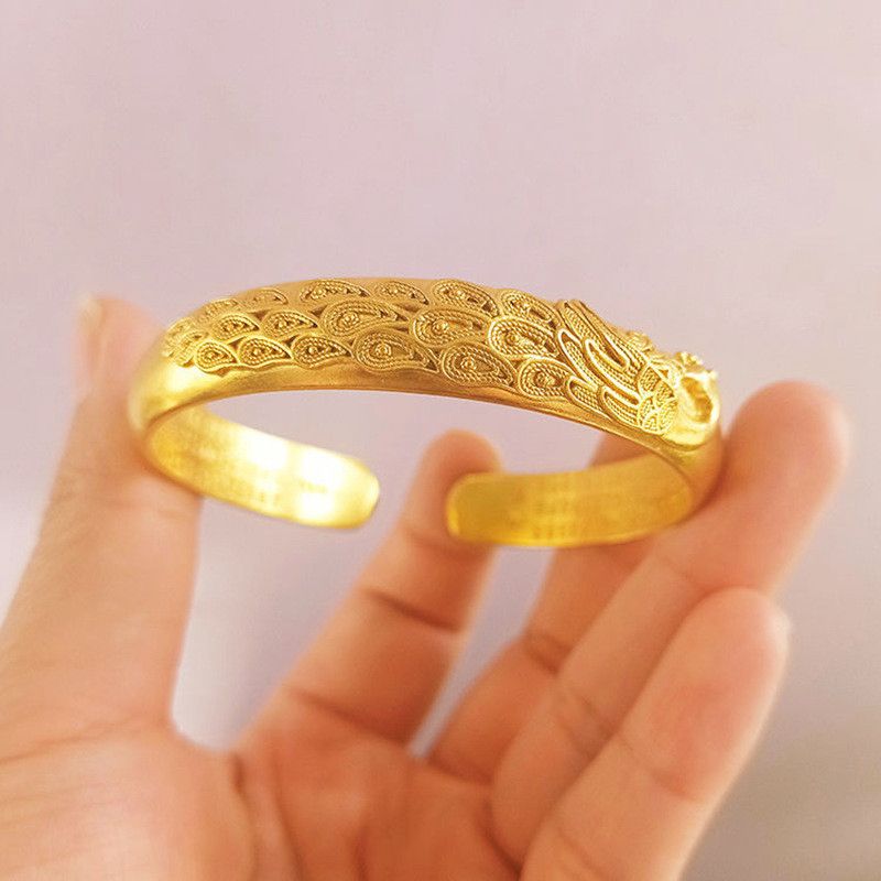 Gold Plated Wide Bangle Women's Adjustable Peacock Bracelet Easy Beauty Nepal