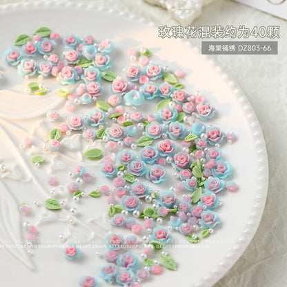 3D Mixed Rose Flower & Pearl Resin Nail Art Rhinestone Mask Queen Nepal