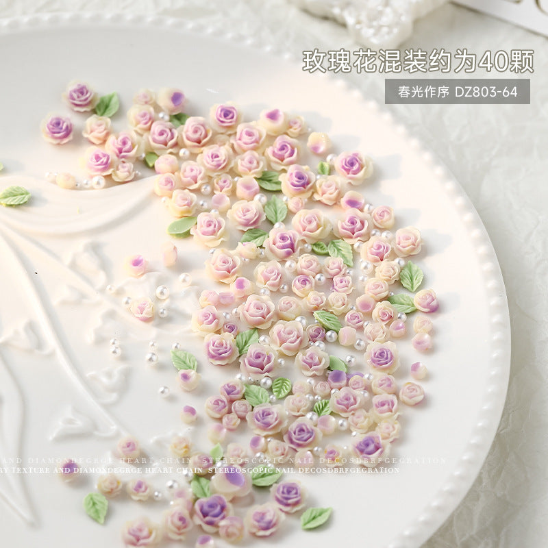 3D Mixed Rose Flower & Pearl Resin Nail Art Rhinestone Mask Queen Nepal