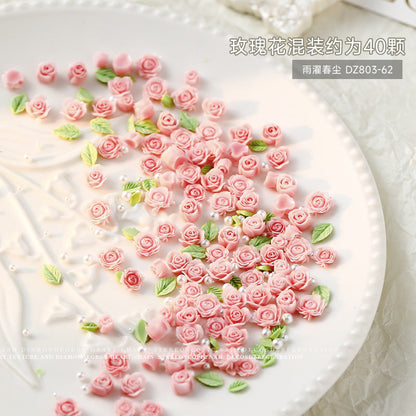 3D Mixed Rose Flower & Pearl Resin Nail Art Rhinestone Mask Queen Nepal