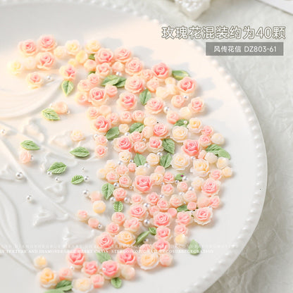3D Mixed Rose Flower & Pearl Resin Nail Art Rhinestone Mask Queen Nepal