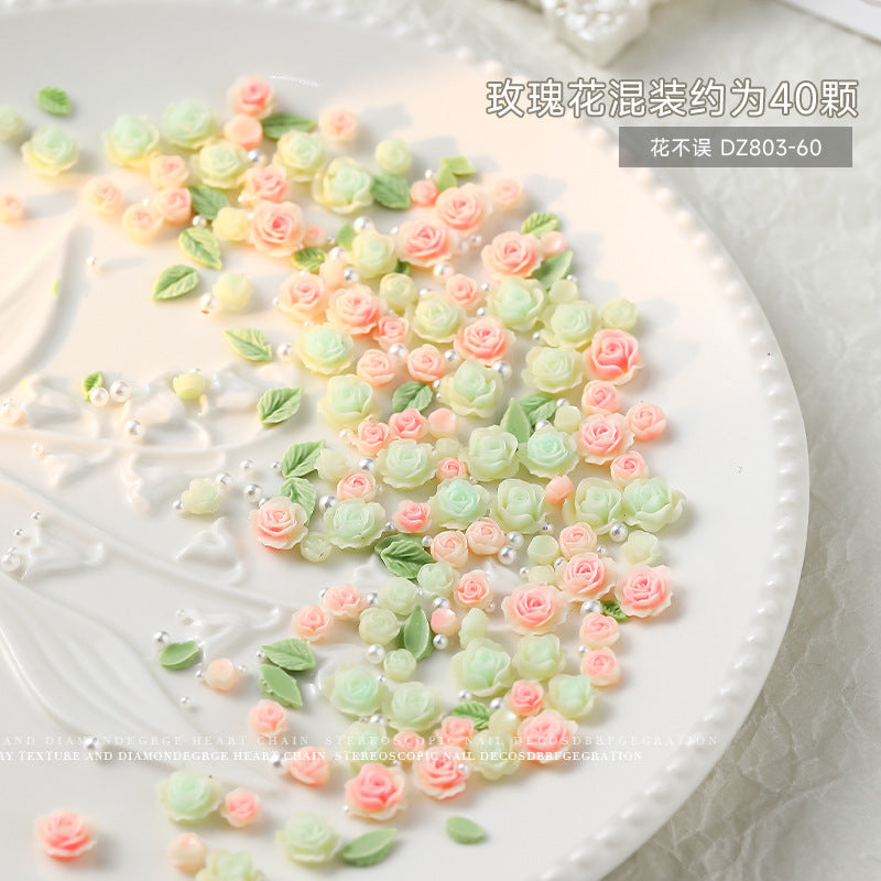3D Mixed Rose Flower & Pearl Resin Nail Art Rhinestone Mask Queen Nepal