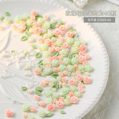3D Mixed Rose Flower & Pearl Resin Nail Art Rhinestone Mask Queen Nepal