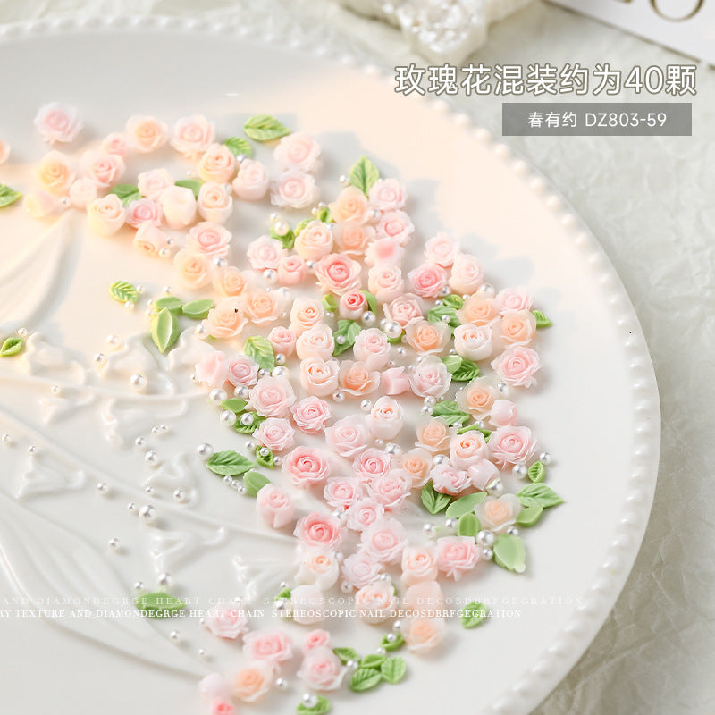 3D Mixed Rose Flower & Pearl Resin Nail Art Rhinestone Mask Queen Nepal