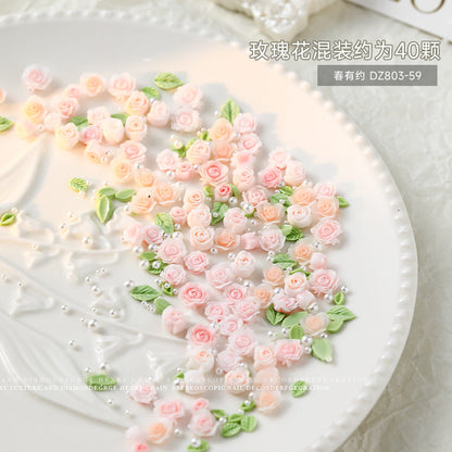 3D Mixed Rose Flower & Pearl Resin Nail Art Rhinestone Mask Queen Nepal