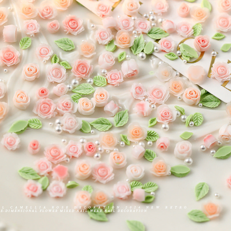3D Mixed Rose Flower & Pearl Resin Nail Art Rhinestone Mask Queen Nepal
