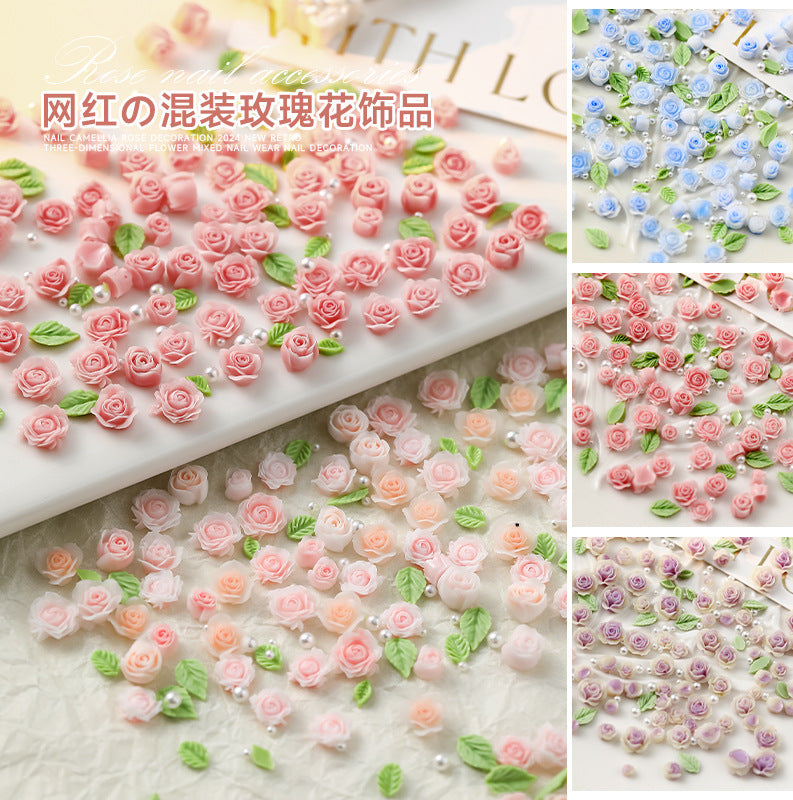 3D Mixed Rose Flower & Pearl Resin Nail Art Rhinestone Mask Queen Nepal