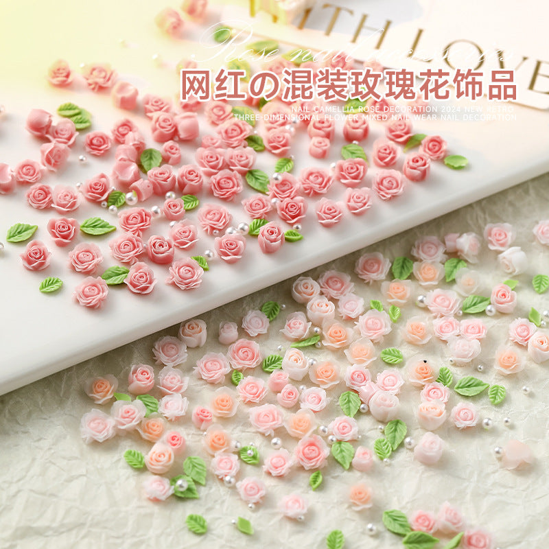 3D Mixed Rose Flower & Pearl Resin Nail Art Rhinestone Mask Queen Nepal