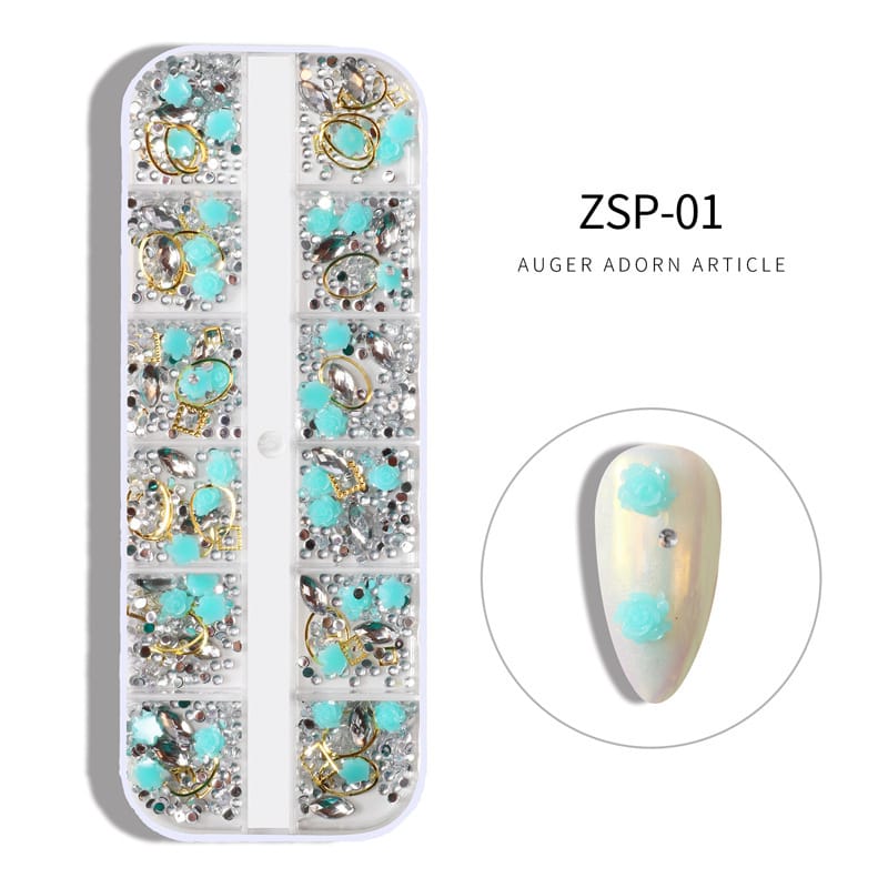 ZSP 12 Grid Nail Art Rhinestone Stone Box Mask Queen Nepal