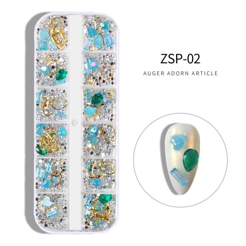 ZSP 12 Grid Nail Art Rhinestone Stone Box Mask Queen Nepal